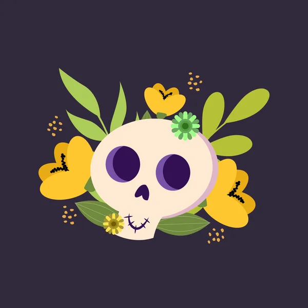 Floral Skelton Halloween Vector Ilustración — Archivo Imágenes Vectoriales