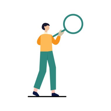 A man stands with magnifying glass vector illustration