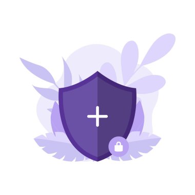 Secure shield plus flat concept illustration
