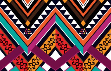 Gemetrik etnik örgü deseni, halı, duvar kağıdı, giysi, ambalaj, kumaş, vektör çizimi, arka plan geometrik desen tasarımı, Hintli