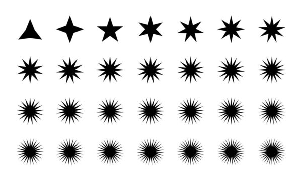 Black and white many points star, icon, vector