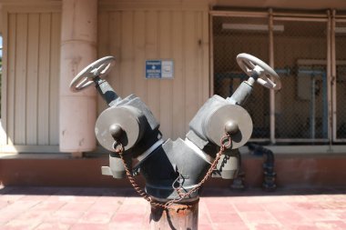 An old fire hydrant on blurred background, footage 