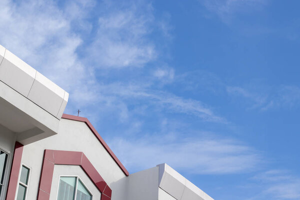 blue sky in the morning with corner building