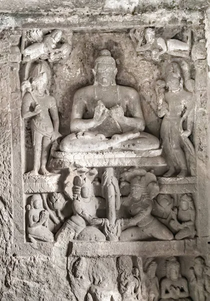 Buddah Escultura Cavernas Aurangabad — Fotografia de Stock