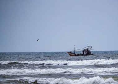 Balıklar için denizde yelken açan balıkçı gemisi