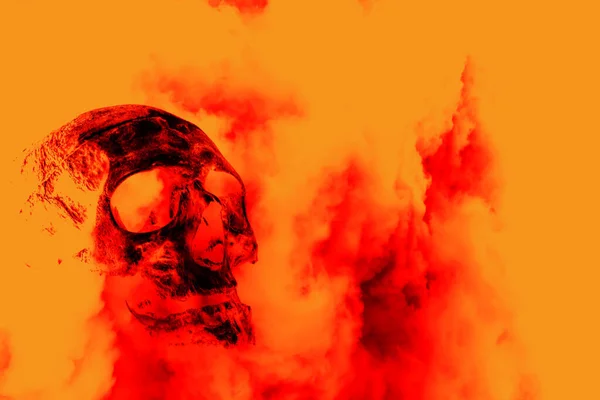 Alevli Duvar Kağıdındaki Korkunç Kafatası Cadılar Bayramı Geçmişi Alevler Içinde — Stok fotoğraf