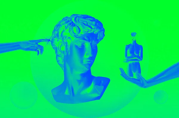 Michelangelo David Rajtaütése Esztétikai Kortárs Művészeti Kollázs Retrofuturisztikus Stílus Tette — Stock Fotó