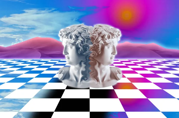 Tabuleiro de xadrez futurista panorâmico. renderização tridimensional