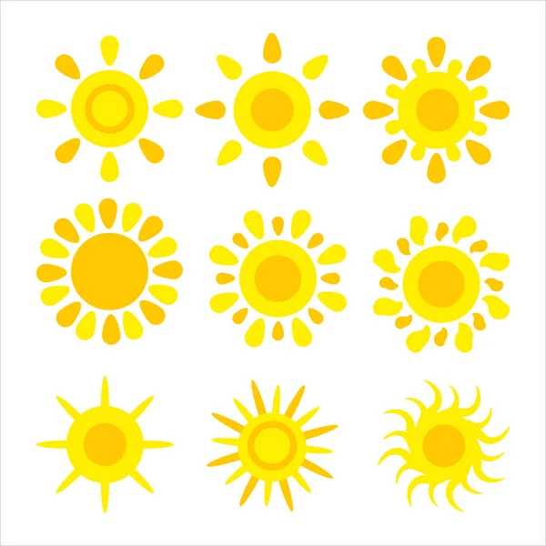 Güneş ikonları vektör sembolü seti. Sarı koleksiyon