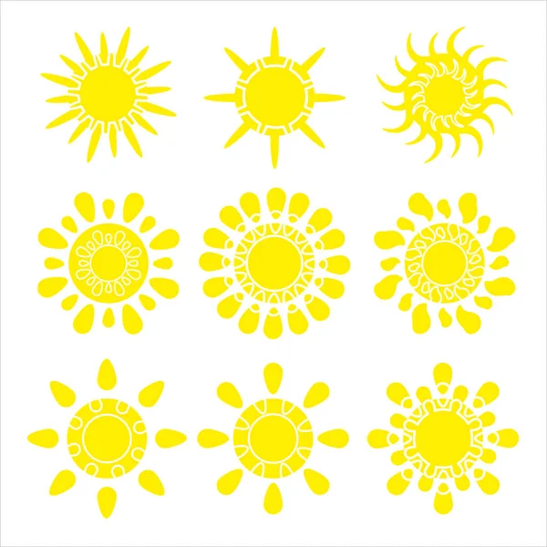 Güneş ikonları vektör sembolü seti. Sarı koleksiyon