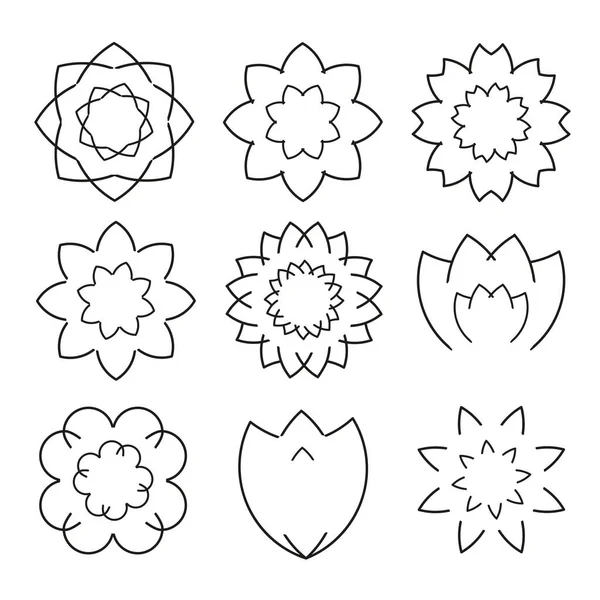 Conjunto de ícones de símbolos de flor pictogramas Vetor — Vetor de Stock