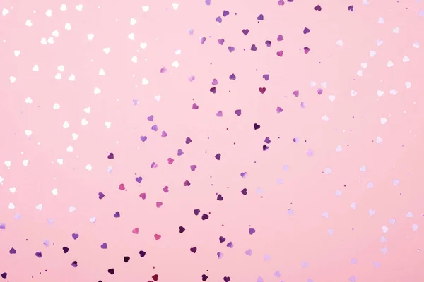 Purple Glittering Hearts Pink Pastel Background Festive Background — Stockfoto