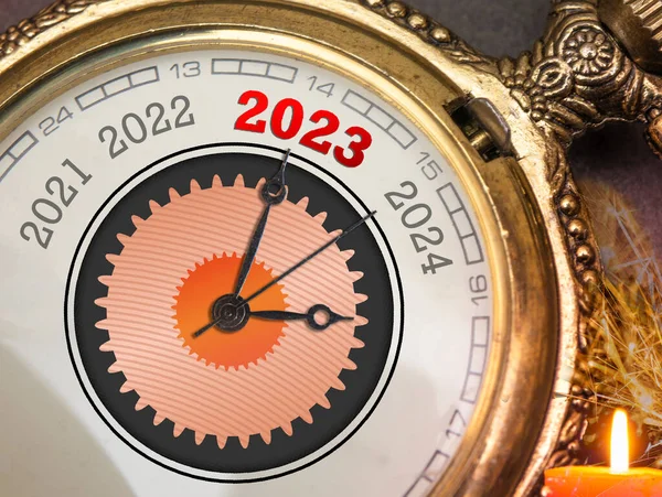 Happy New Year 2023 Displayed Vintage Clock — Stock Photo, Image