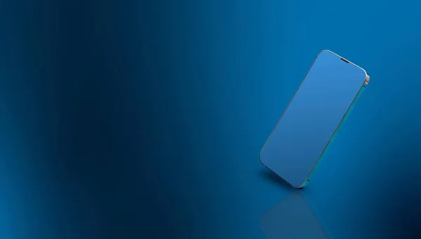 Vista Lateral Del Teléfono Inteligente Aislado Plantilla Banner Azul — Foto de Stock