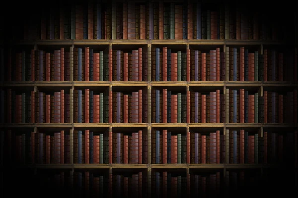 Kütüphanede bir sürü eski kitap bulunan klasik kitaplık..