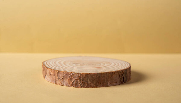 Isolated wooden podium with natural background for product mockup.