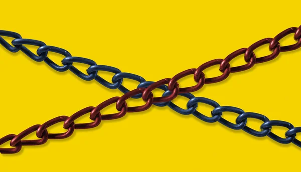 Blue Red Metal Chain Showing Cross Enter Concept — Stockfoto