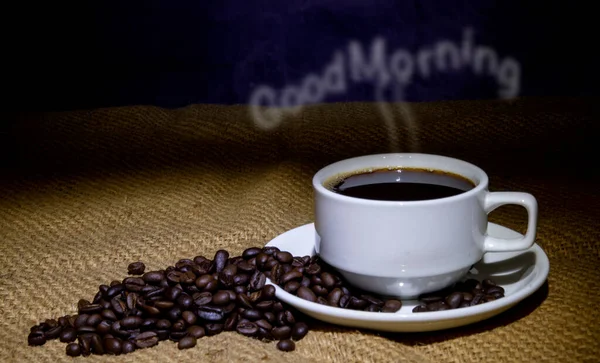 Good Morning Concept Coffee Cup Beans Steam Aroma — Stockfoto