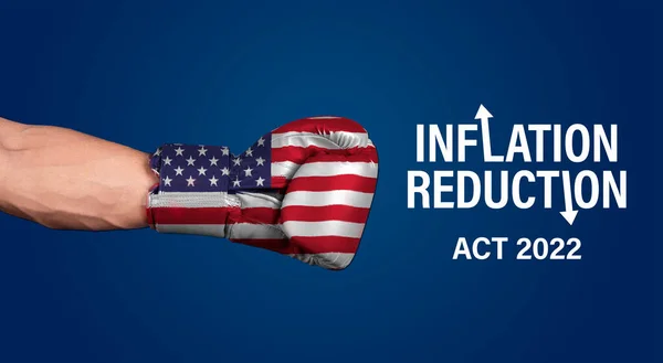 Inflation reduction act of 2022 with boxing gloves American flag theme.