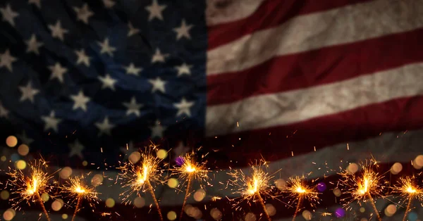 Bandera Los Estados Unidos Fondo Con Destellos Celebrando Tema Del —  Fotos de Stock