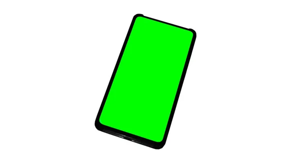 Smartphone Met Groen Scherm Geïsoleerd Witte Achtergrond — Stockfoto