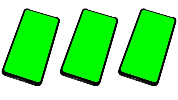 Groene Mobiele Telefoon Met Blanco Scherm Geïsoleerd Witte Achtergrond — Stockfoto