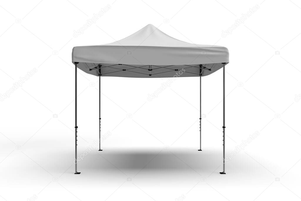 Front view of a Gazebo Tent for advertising, Isolated on a white background for mockups and illustrations. Exhibition display 3d render scene.