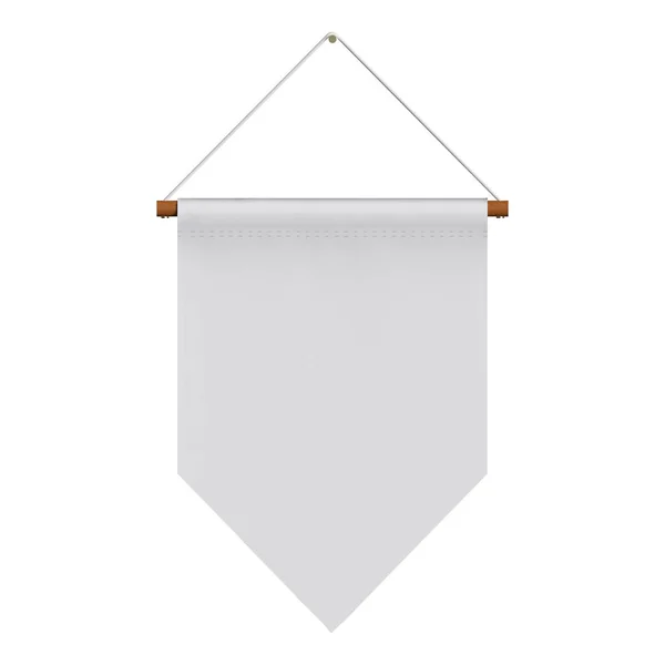 Tahta bir dell çubuğa Pennant Bayrağı asmak, Ön Görünüm 3D resimlendirme.