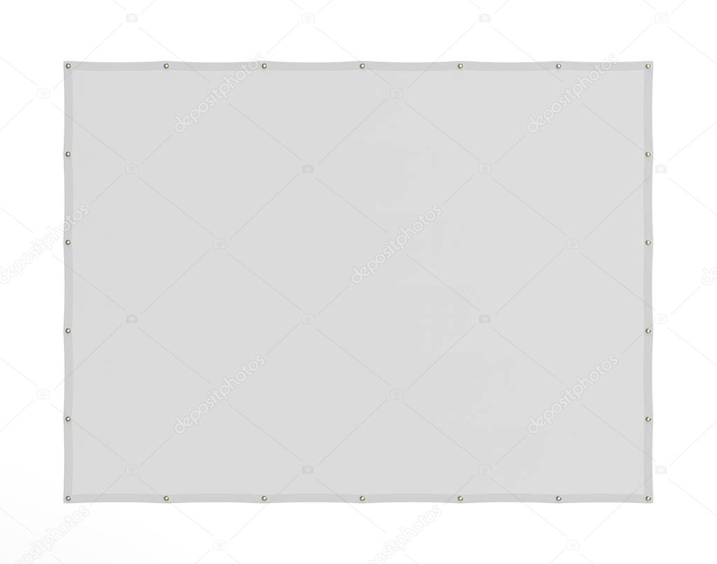 PVC Banner with Eyelets & Rope or Grommets isolated on a white background for mockup and illustrations. 3D Rendered