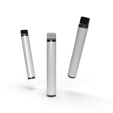 Gerçekçi kullan-at Vape Elektronik Sigara, beyaz arka planda, tasvir ve çizimler için izole edilmiş. 3 Boyutlu Resim Çizimi
