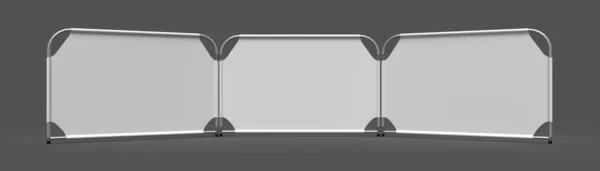Beyaz Markalı Bölünme Bölümü Sergi Stantları ve Perakende Olayları gri arka planda izole edildi. 3d resimleme