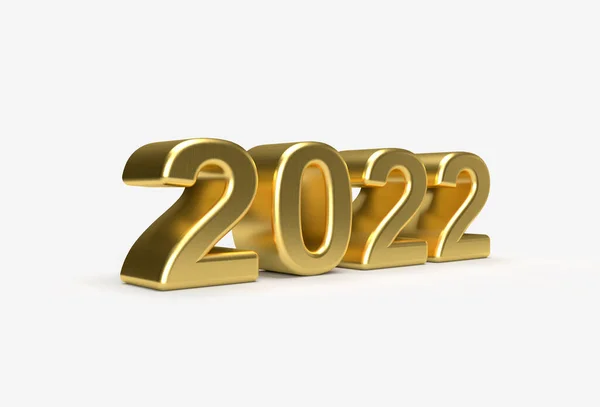 Metallic Gold 2022 New Year Render Illustrated White Background Perspective — стокове фото