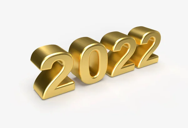 Metallic Gold 2022 New Year Render Illustrated White Background Perspective — стокове фото