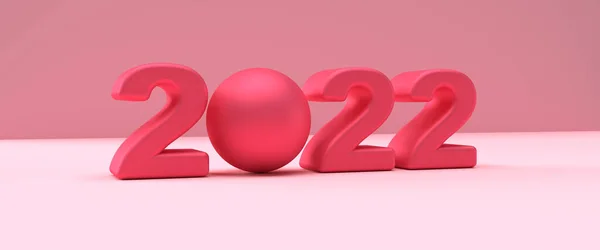 Pink 2022 Reso Podio Davanti Muro Rosa Sfondo Immagine Banner — Foto Stock