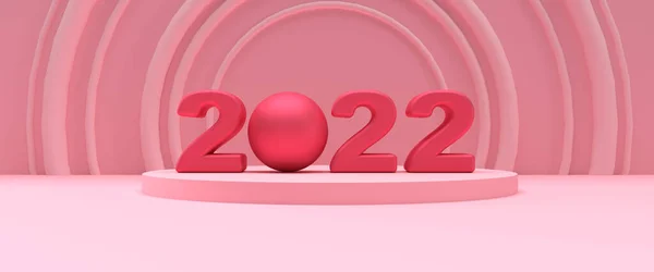 Rosa 2022 Renderizado Pódio Frente Uma Parede Cor Rosa Com — Fotografia de Stock