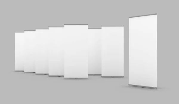 Staggered Series Exhibition Banner Stands Isolated Grey Background Marketing Illustrations — Stock Fotó