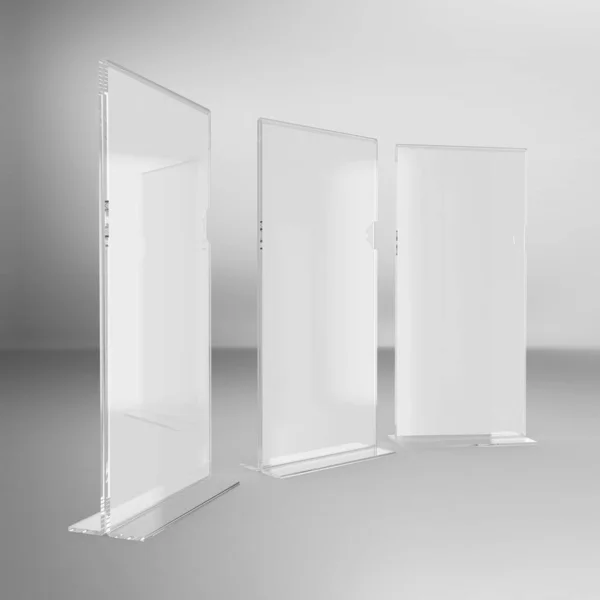 Üç DL Akrilik Tablo Üst Uçucu Standı, ürünü kağıt ekleyerek gösteren 3D sahne. 3B Çizim Resimleri.