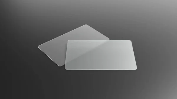 Δύο Διαφανείς Καθαρές Κάρτες Που Βρίσκονται Επίπεδη Μια Μαύρη Σκούρα — Φωτογραφία Αρχείου