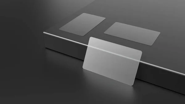 Clear Business Cards Matt Black Surface Mockup Illustrations Render — стоковое фото