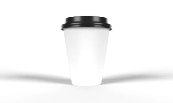使い捨てコーヒー飲み物テイクアウトペーパーカップ フロントビュー 白い背景に隔離されています モックアップの3Dレンダリングイラスト — ストック写真
