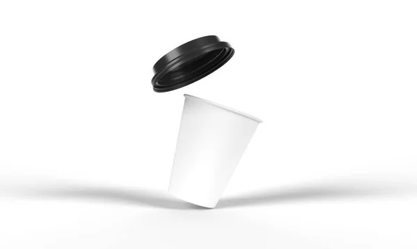 Tilted Recycle Able White Paper Cup Black Plastic Lid Floating — Foto de Stock