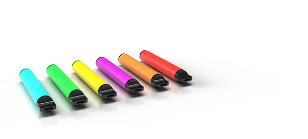 Multicolor Disposable Vape Products Have Been Isolated White Background Render — Foto Stock