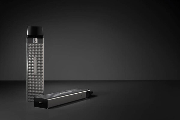 Dark Grey Vape on a Dark Background with Copy Space, 3D Render Illustration.