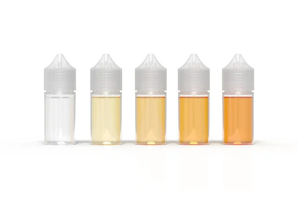Vape juice nikotin renklerinin yan yana resmedilmesi, renksizleşme aşamaları veya nikotin kalitesinde çizimler. 3B Hazırlama.