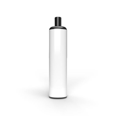 Beyaz arka planda Beyaz Fotokopi Uzay Etiketli Siyah Plastik kullan-at e-sigara. 3 Boyutlu Resim Çizimi