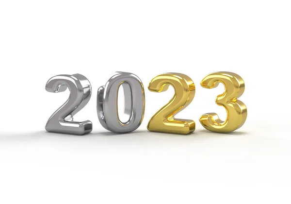 Серебро Золото 2023 Рендеринг Чисел Новогодних Баннеров Иллюстрация — стоковое фото
