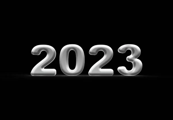 白色泡状文字2023 Solid Black Background Render Illustration — 图库照片