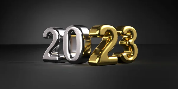 Μεταλλικό Ασήμι Και Χρυσό Έτος Τέλος 2022 2023 Αποδίδονται Αριθμοί — Φωτογραφία Αρχείου