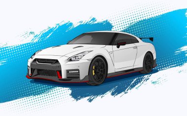 simge beyaz spor araba vektörü soyut fırça mavi arkaplan şablonu illüstrasyonu logo t-shirt, giyim, çıkartma grubu topluluğu Nissan GTR 35, poster, el ilanı otomobil fuarını düzenleyebilir