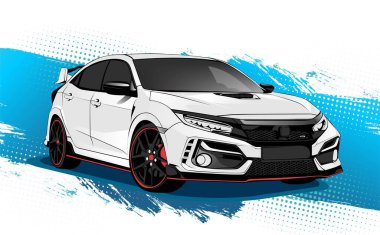 icon white sport car vector abstract brush blue background template illustration can use logo t shirt, apparel, sticker group community Honda Civic Type R , poster, flyer banner modify auto show